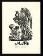 Exlibris - Anděl s pokrmy na podnose a klečící muž