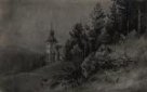 Reprodukce kresby C. Goebela: kaple sv. Anny na Křížovém vrchu nad Jeseníkem (19. století)