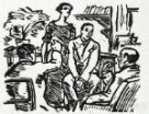 Mágr Hans, Tři rozmlouvající muži a jedna žena v interiéru