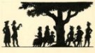 Lidé u košatého stromu - silueta