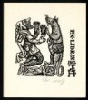 Exlibris - Muž v kutně a stylizované zvíře