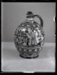 Vyobrazení baňaté nádoby - keramické majolikové kubaně - tzv. habánská fajáns s figurálním a zoomorfním námětem, pasáček s fajkou holí, s ovcemi, datace 1788