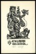 Exlibris - Žena s pávem, ptákem, opicí a muž s hudebním nástrojem